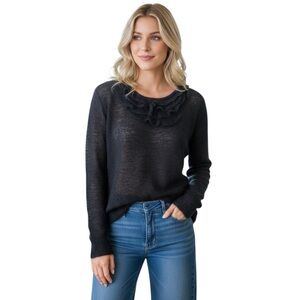 Chiaramente Ruffles Mohair Sweater Crew Neck Cozy Wool Blend Lightweight Knit XL